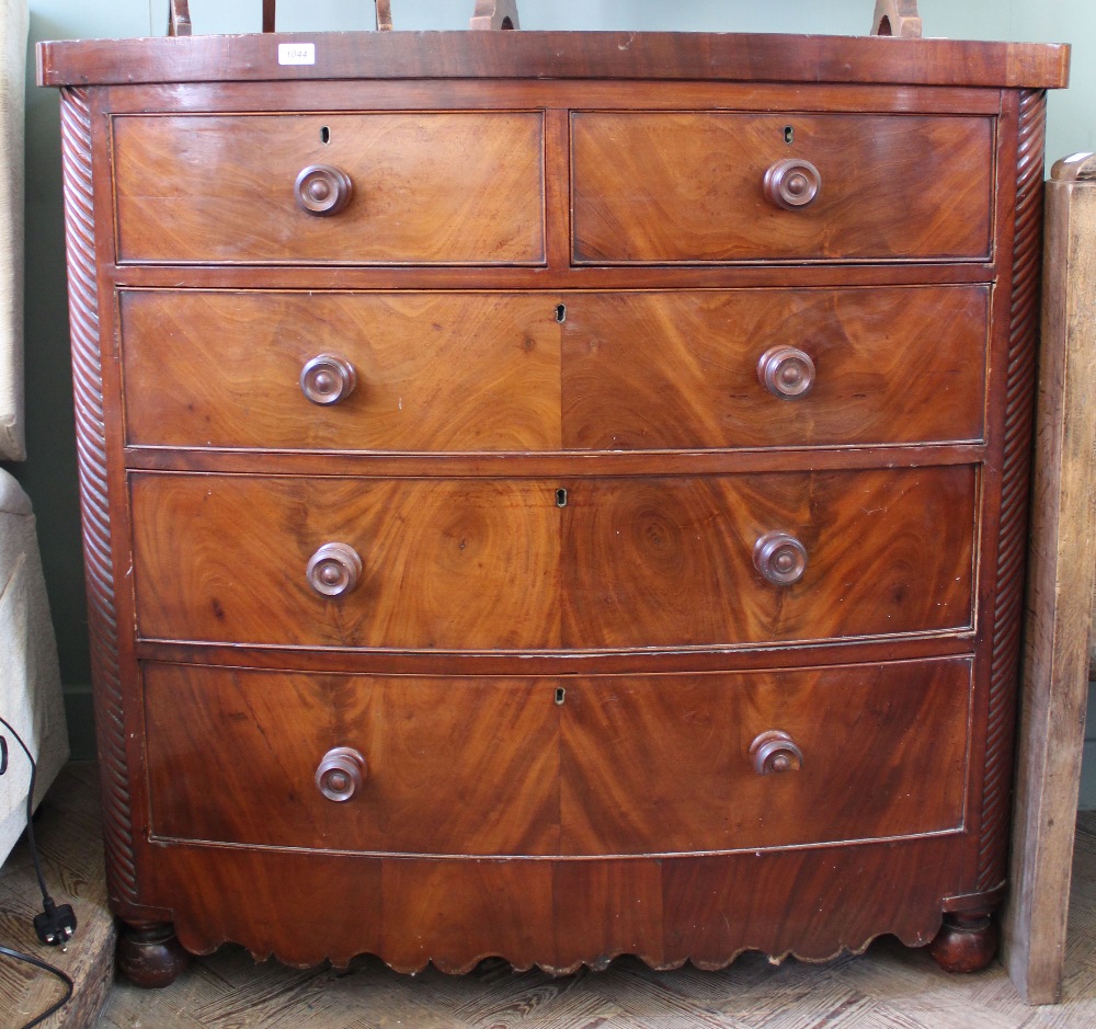A 19th Century mahogany bow front chest of two short and three long drawers,