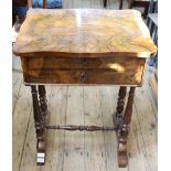A 19th Century French burr walnut two drawer workstand with satinwood lined drawers and original