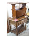 An Old Charm magazine rack and single drawer side table