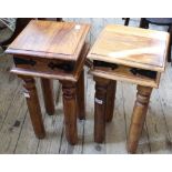 A pair of hardwood and metal bound occasional tables