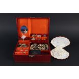 A jewellery box and contents of costume jewellery including Trifari, Miracle items,