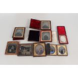 Nine cased Victorian photos including Earl of Zetland, boy with fishing rod,