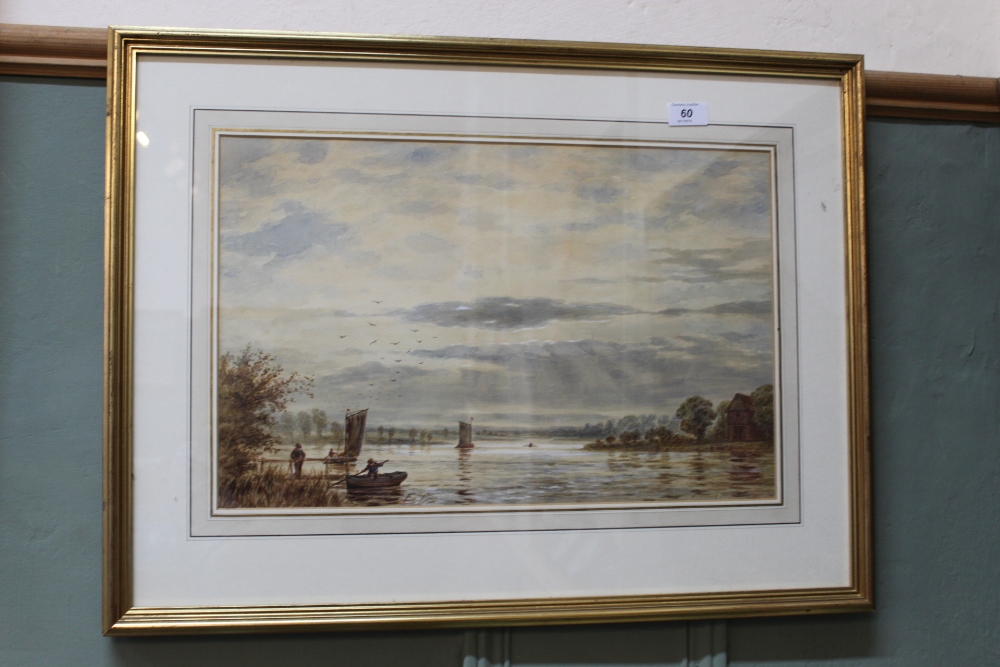 George Parsons Norman 1873 watercolour of a lake scene with figures and boats,