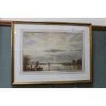 George Parsons Norman 1873 watercolour of a lake scene with figures and boats,