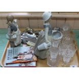 Two Lladro figurines plus cut glass and other items