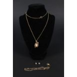 A mixed lot of gold jewellery including a 9ct gold cameo set pendant on 9ct gold chain,