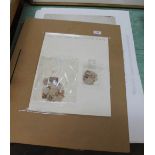 A folder of unframed pictures and penny red stamps prints