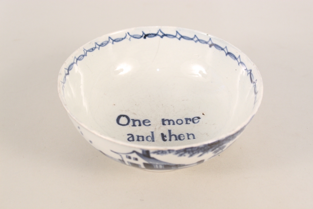 A Pearl ware bowl with house, trees and fence,
