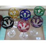 A set of six Bohemian overlaid hock glasses