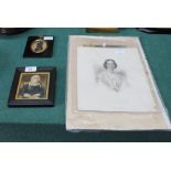 A Victorian miniature and silhouette of ladies,