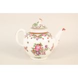 A Lowestoft teapot and cover, typical Curtis pattern with roses, flower knop to cover,