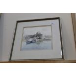 Metcalf watercolour of a boat jetty,