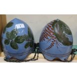 A pair of Salopian Art pottery hanging planters with incised leaf decoration