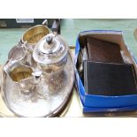 A silver plated four piece tea set and tray,