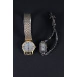 A lady's gold plated Omega Geneve wristwatch on strap plus a continental silver lady's wristwatch