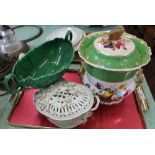 A Victorian Wedgwood green leaf comport,