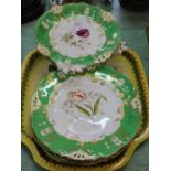 A 19th Century eight piece apple green and floral comport set (two pieces as found)