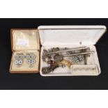 A mixed lot of silver, white metal and costume jewellery plus other items including silver pencil,