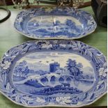 A 19th Century Copeland Garrett bridge and tower meat plate plus a Spode well and tree plate (as