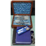 Cased mother of pearl handled knives and forks plus other silver plated cutlery