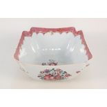An 18th Century Chinese square shaped edge bowl with floral decoration,