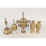 An Indian brass bell and lidded vessel,