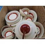 A Susie Cooper maroon banded part dinner set