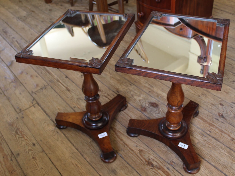 A pair of unusual 19th Century mahogany mirror top occasional tables,