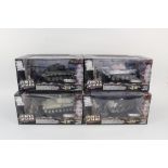 Four boxed Forces of Valor Battle Tanks, M109 self propelled Howitzer, M443 Sherman,