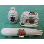 A WWI era 'Tommies Dugout' with two other WWI crested china items