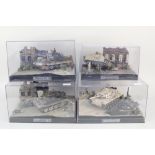 Four perspex cased Forces of Valor Battle Tank dioramas, Battle at Anzio, Last Stand at Caen,