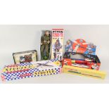 Boxed toys to include Dux Condor 201 helicopter, Action Man soldier, Veron stunter plane,