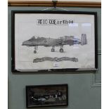 A picture 'A-10 Warthog' Bentwaters Woodbridge UK with a mirror depicting a spitfire (both framed