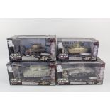 Four boxed Forces of Valor Battle Tanks, UK MkII Matilda, Iraqui T72, German Flakpanzer,