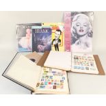 Two stamp albums plus Marilyn Monroe 1997 and 2000 calendars,