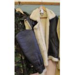 A Naval duffel coat with a WWII (PATTERN) leather flying jacket (as found)