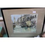 A silk picture of a Venetian canal scene,