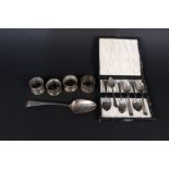 A set of six silver teaspoons in box,