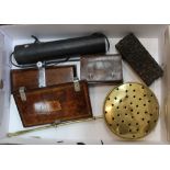 Sundry items to include brass chestnut roaster,