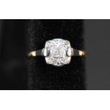 An 18ct gold Art Deco style ring with small diamonds in square setting,