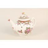 A Lowestoft teapot and cover, typical Curtis pattern with roses, flower knop to cover,