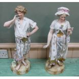 A pair of 19th Century bisque male and female figurines,