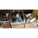 A Cawdrons Fakenhamn & Wells wooden crate plus two boxes of bottles and jars,
