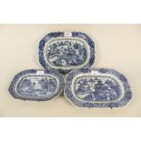 Three 18th Century Nankin blue and white meat plates (two cracked)