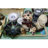 Various Carnival glass and china etc including a bust of Churchill