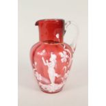 A Victorian Mary Gregory cranberry glass vase