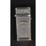 A Victorian silver toothpick holder with engine turned decorations and engraved initials,