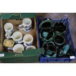 Various Blue Mountain china and Delft tankards etc (two boxes)