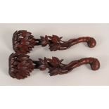 A pair of Chinese carved wooden Ryui scepters of leaf form