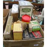 Vintage empty cardboard boxes including Colmans Starch, Stork Margarine,